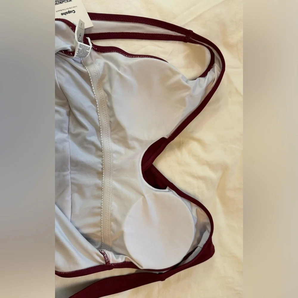 NWT Cupshe One Piece Swimsuit Wrap Side Tie Bathing Suit Size Large Burgundy - Picture 8 of 11